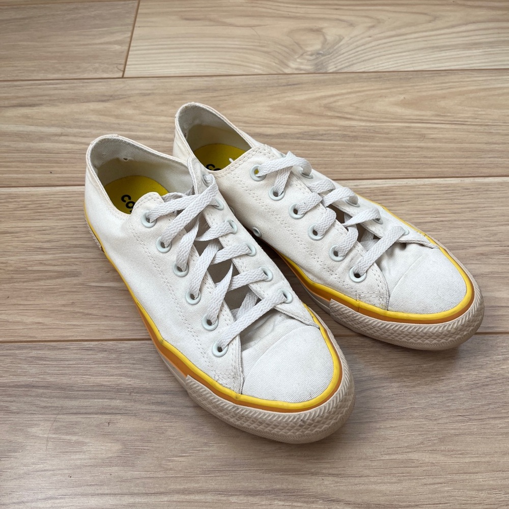 Limited Edition Converse White Canvas Sneakers with Yellow Stripe